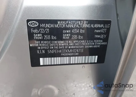 2021 Hyundai Sonata Limited из США, поврежденный, VIN 5NPEH4J2XMH124713